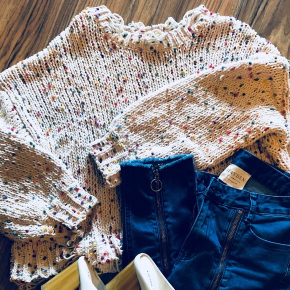 ONE LEFT!! Distressed Polka Dot Sweater - Picture 7 of 8